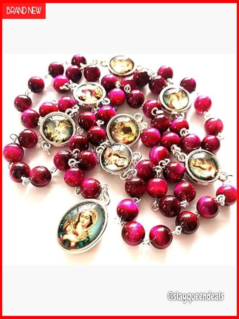 Handcrafted Tiger Eye Bead Rosary Necklace With Medal